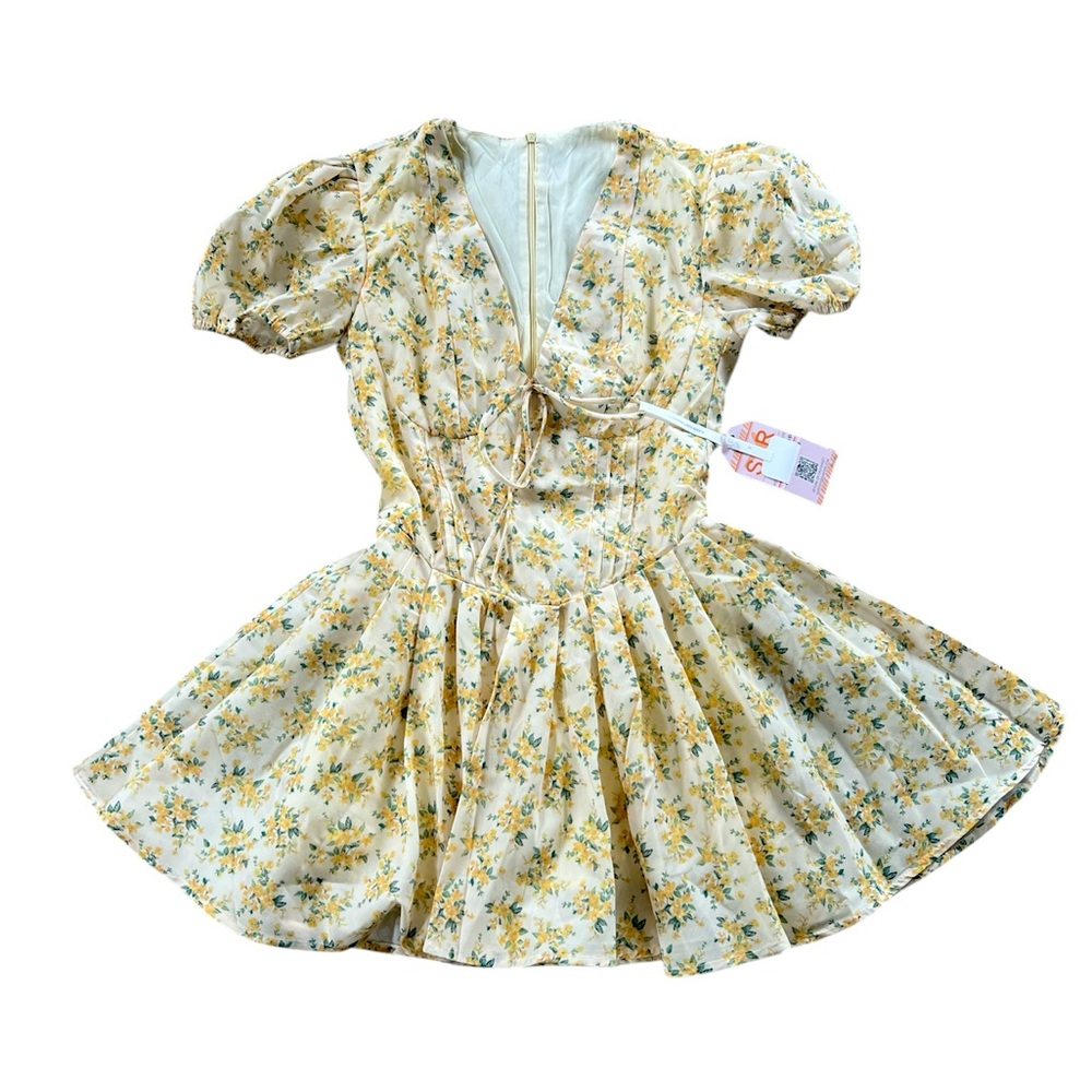 NWT Sunfere Floral V-Neck Corset Mini Dress